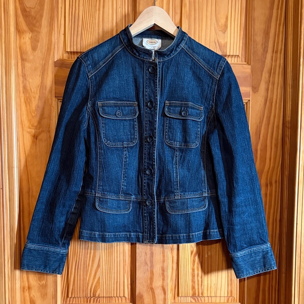 Talbots stretch denim jacket in a dark blue wash